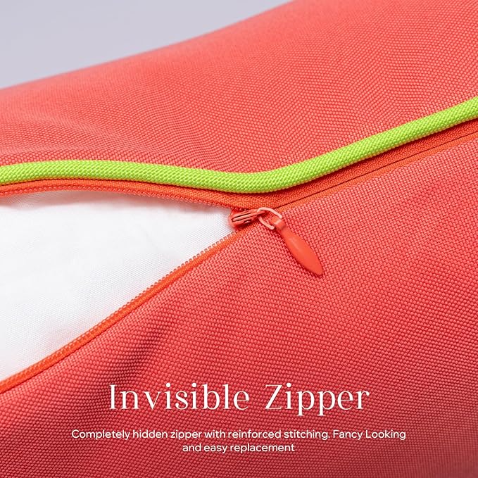 Phantoscope Pack of 2 Outdoor Waterproof Throw Pillow Covers with Contrast Piping, Decorative Square Cushion Case Patio Pillows for Couch Tent Sunbrella, Rose Pink 20x20 inches