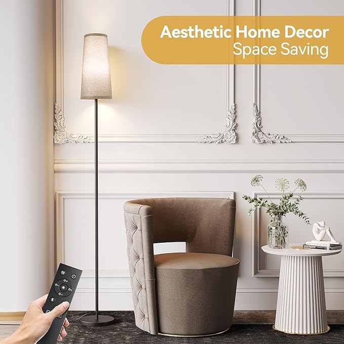 SUNMORY Floor Lamps for Living Room/Bedroom/Office, Standing Lamp with Remote Control, Dimmable Tall Lamp, Suitable for Modern/Boho/Farmhouse and Other Home Decor Styles, Black+Gray Lampshade