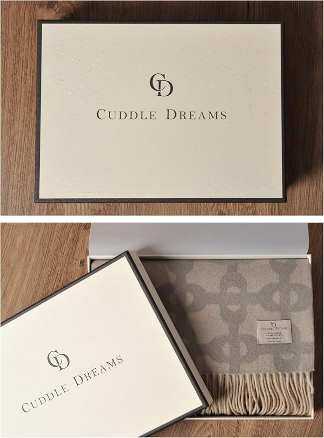 CUDDLE DREAMS Premium Cashmere Throw Blanket with Fringe, Luxuriously Soft (Chain Jacquard)