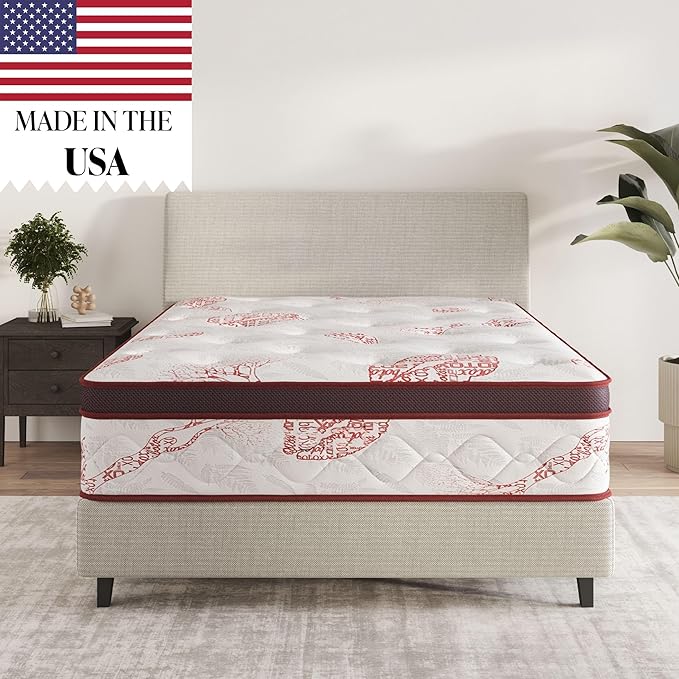 Ottomanson Queen 13" Luxury I Eurotop Mattress, Medium-Firm Memory Foam Comfort - Made in USA - Premium Quilted Cover Mattress - Fiberglass-Free - Bed in a Box