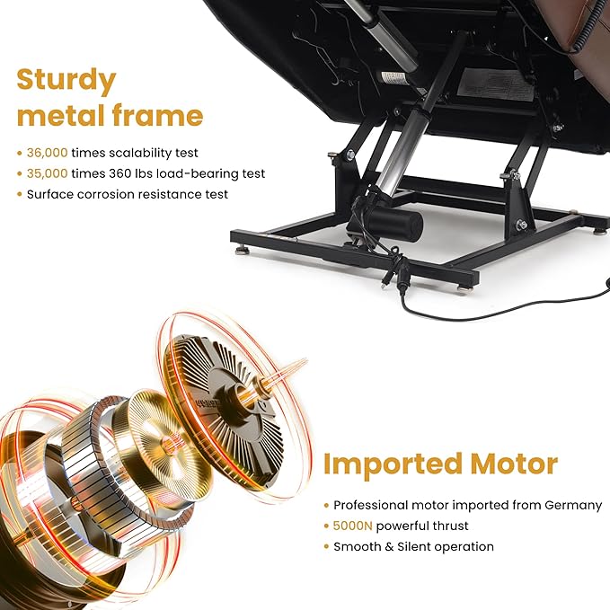 PARKOL Large Breathing Leather Infinite Position Power Lay Flat Lift Recliner Chairs for Elderly, Dual Motor with Massage and Heating,Extended Footrest,USB & Type-C Port and Remote Brown