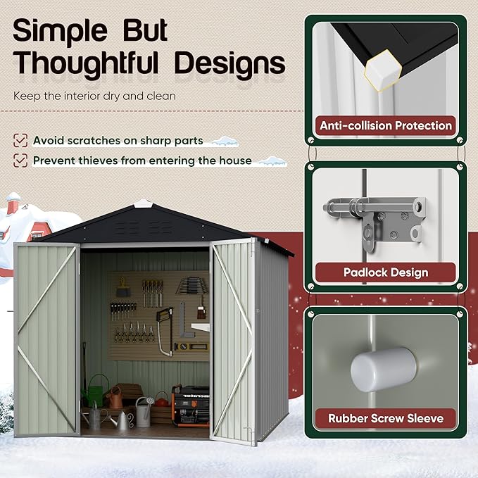 GUNJI 6 x 4 FT Shed Outdoor Storage Shed Metal Garden Shed with Lockable Door Outside Waterproof Tool Shed for Backyard, Patio, Lawn (White)