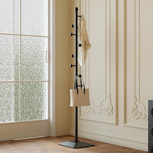 Coat rack,Metal coat hanger stand,Coat Tree freestanding Heavy duty with 8 Hooks and Cast iron base for coats,Hat,scarf,jacket,purse