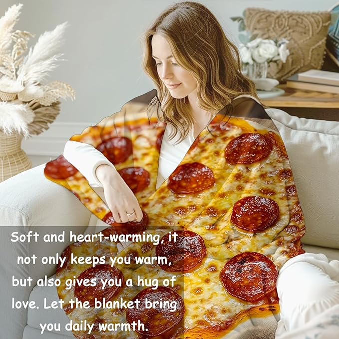 Pepperoni Pizza Flannel Blanket, Pizza Gifts, Pizza-Themed Blanket for Women, Soft Lightweight Throw Blankets for Bed Home Travel Decor 60" x 80"