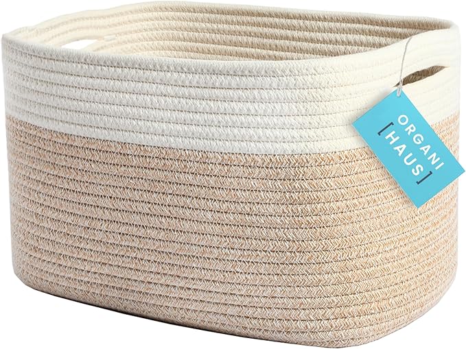 OrganiHaus Toy Storage Bins | Nursery Storage Basket | Towel Baskets for Bathroom | Woven Baskets for Storage | Decorative Baskets for Storage | Cotton Rope Baskets for Storage - Rainbow Basket