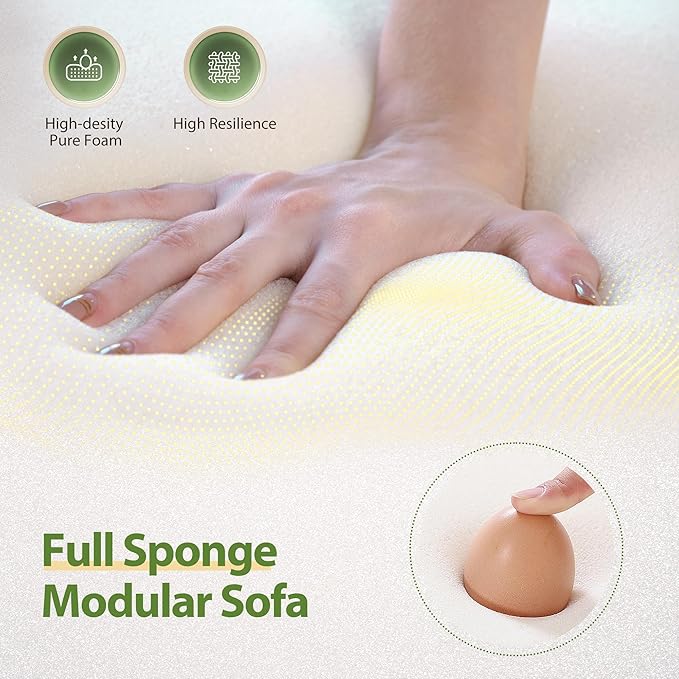 105.5" Boneless Sofa for Living Room, Cloud Sectional Couch Ottoman & 4 Pillows, 4-Seater Comfy Compressed Sofa L Shaped Sectional Couch, No Assembly Required, 72h to Restore