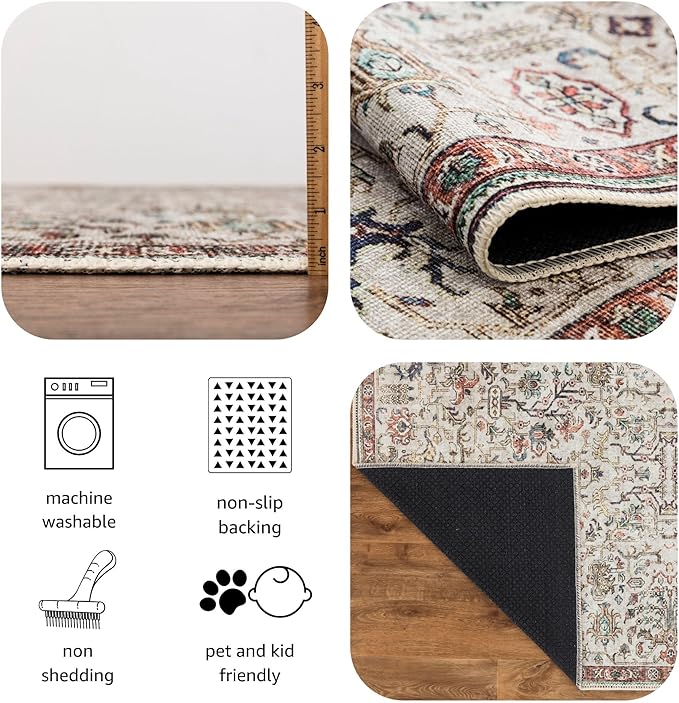 Keen Home Design 10x14 Rug - Machine Washable Area Rug with Non-Slip Backing, Ideal for Living Room, Dining Room, Bedroom - Vintage, Easy Clean, Durable, Low Pile Rug - (9'7" x 14')