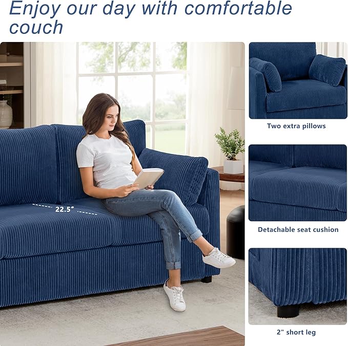 Modern Accent Chair Living Room Chairs in Corduroy Fabric,Reading Chair Sofa Couch for Apartment and Small Spaces. (Blue, Chair)