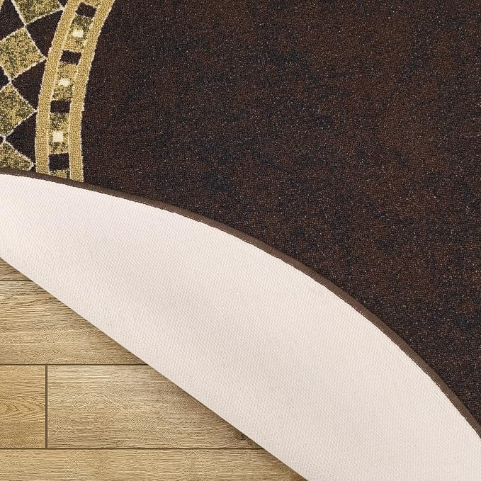 Antep Rugs Alfombras Modern Bordered 2x5 Non-Skid (Non-Slip) Low Profile Pile Rubber Backing Kitchen Area Rugs (Brown Beige, 2' x 5' Oval)