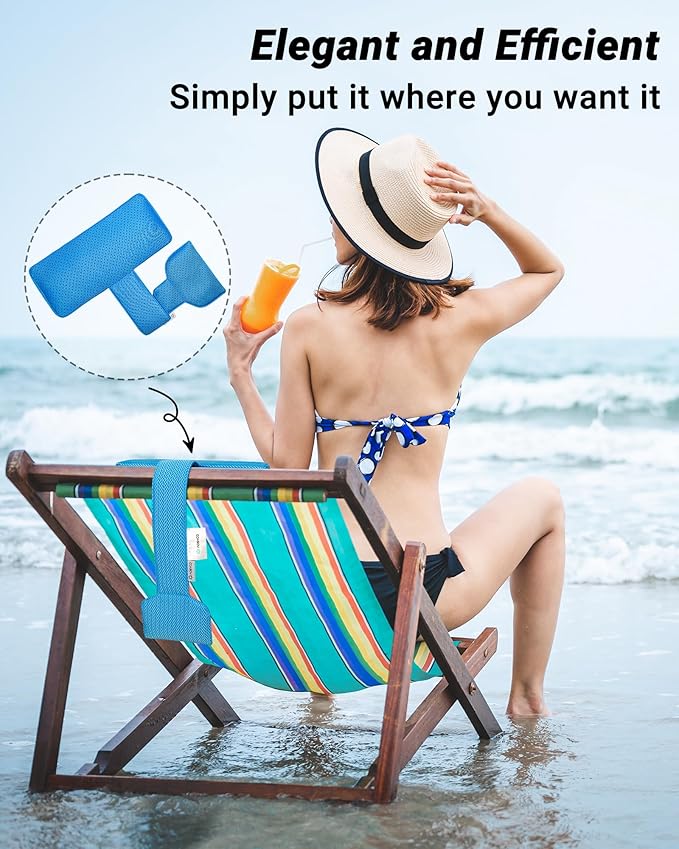 Headrest Pillow for Pool Chaise Lounge with Strap 2pcs Outdoor Ledge Lounger Hot Tub Spa Chair Cushion