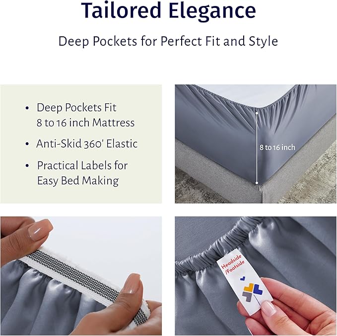 California Design Den Certified 100% Egyptian Cotton California King Sheets Set - Percale Cal King Sheet Set with Deep Pockets, Cool, Crisp & Durable Luxury Bedding - Mineral Blue