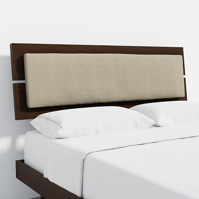 Modern Solid Wood Platform Bed with Adjustable Headboard with Cushion – No Box Spring Needed,Fast Assembly – Full Size in Walnut