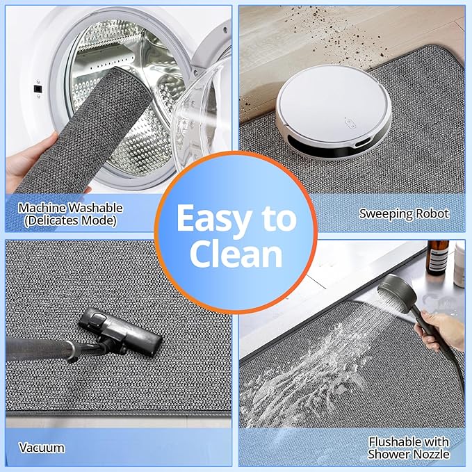 Thin Bathroom Rugs, Bath Mat Super Absorbent, Bath Rugs Rubber Backing Non-Slip, Quick Dry Machine Washable, Cozy Cloth Bathroom Mat fit Under Door/Sink/ Bathtub/Floor/Shower 17''x27''-Dark Grey