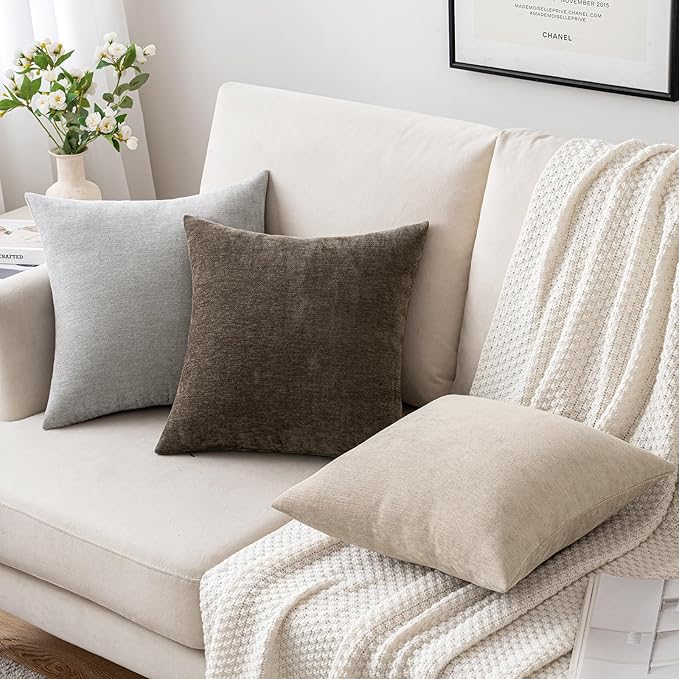 MIULEE Pack of 2 Beige Decorative Pillow Covers 26x26 Inch Soft Chenille Couch Throw Pillows Eruo Sham Farmhouse Cushion Covers for Home Decor Sofa Bedroom Living Room