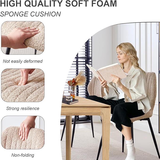 47" Round Dining Room Table Set for 4, [Fanned Base] [1.38" Thick Top] Wood Kitchen Table with 4 Boucle Dining Chairs