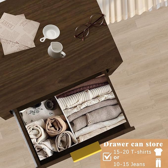 Boho 6 Drawer Dresser & 2 Nightstand Set for Bedroom, Wood Dresser with Gold Handle for Bed Room, Hallway, Brown Oak