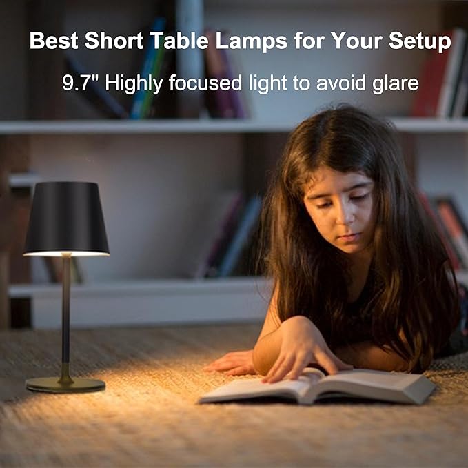 2-Pack Cordless Metal Table Lamp, 3 Adjustable Heights, 5400mAh Rechargeable Battery, 3 Colors Touch Dimming, Waterproof Portable Wireless Desk Lamp for Restaurant, Bedroom, Outdoor Patio