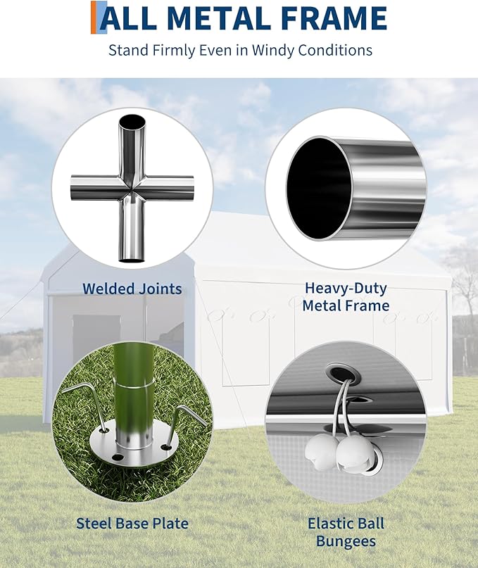 10 x 20FT Heavy Duty Carport with Roll-Up Windows, Portable Garage with Removable Sidewalls & Doors, Portable Car Tent Garage with Roll-Up Windows and All-Season Tarp, for Car, Truck,