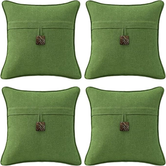 Outdoor Decorative Pillows with Coconut Button Pack of 4, 18" x 18" Outdoor Pillow Set for Couch Bed Throw Patio Sofa, Grass Green