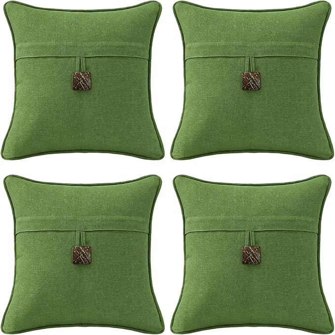 Outdoor Decorative Pillows with Coconut Button Pack of 4, 16" x 16" Outdoor Pillow Set for Couch Bed Throw Patio Sofa, Grass Green