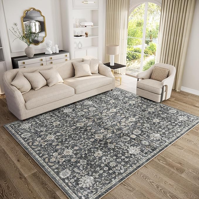 8x10 Washable Area Rugs Ultral Soft Non-Slip Stain Resistant Vintage Boho Large Carpet for High-Traffic Living Room & Dining Room