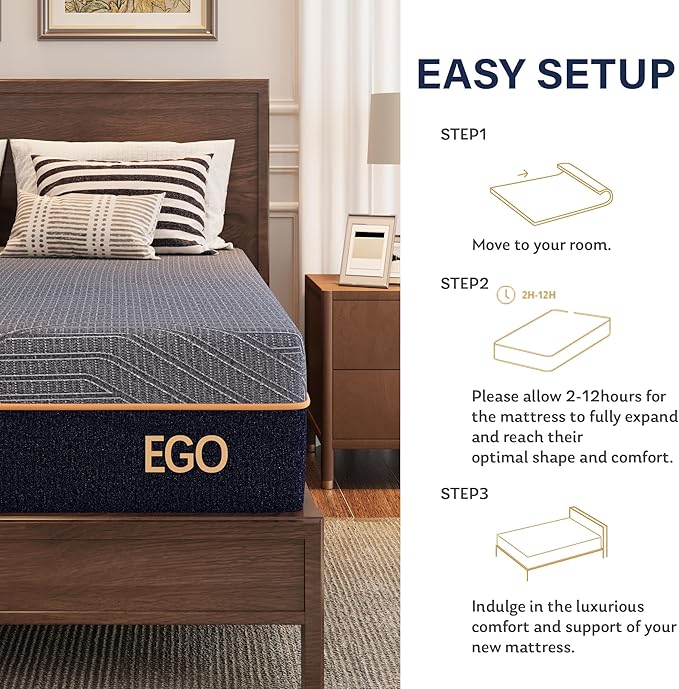 EGOHOME 12 Inch Twin XL Mattress, Copper Gel Cooling Memory Foam Mattress for Back Pain Relief,Therapeutic Mattress Bed in a Box, Made in USA, CertiPUR-US Certified, 38x80x12 Black