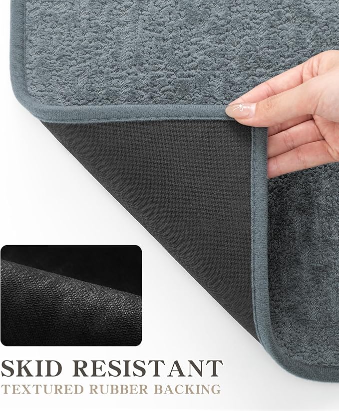 chakme Bathroom Rug Sets 3 Piece, Ultra Thin Bath Mat Quick Dry Bath Mat Set, Absorbent Bath Mat for Bathroom Non Slip Machine Washable, (Light Blue, 3 Piece)