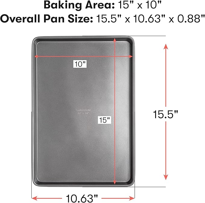 Cooking Light Heavy Duty Nonstick Bakeware Carbon Steel Baking Sheet or Cookie Sheet with Quick Release Coating, Manufactured without PFOA, Dishwasher Safe, Oven Safe, 15-Inch x 10-Inch, Gray
