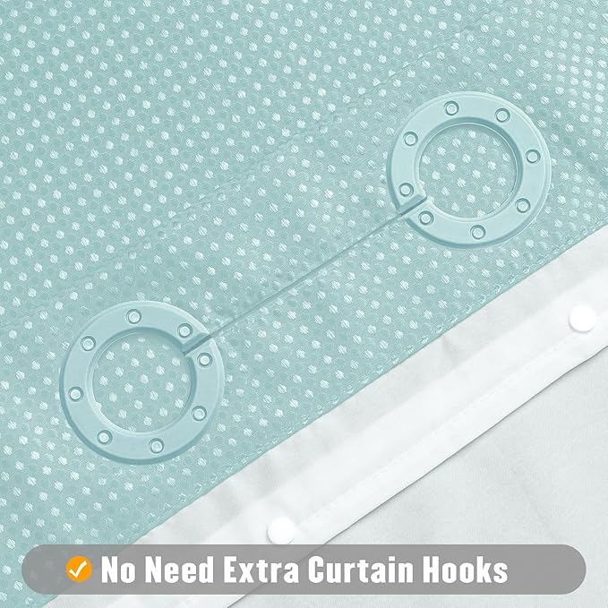 MitoVilla Teal Waffle Small Stall Shower Curtain 36 x 74, No Hooks Required Half Size Narrow Fabric Cloth Shower Curtain Set with Snap-in Liner for Modern Bathroom Decor, Teal/Turquoise/Aqua