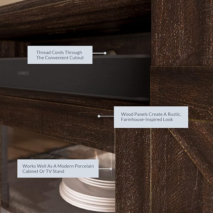 BELLEZE 65 Inch Modern Farmhouse Industrial Style Entertainment TV Stand for TVs Up to 70 Inches, Versatile Media Cabinet with Shelves and Storage - Veropeso (Espresso)