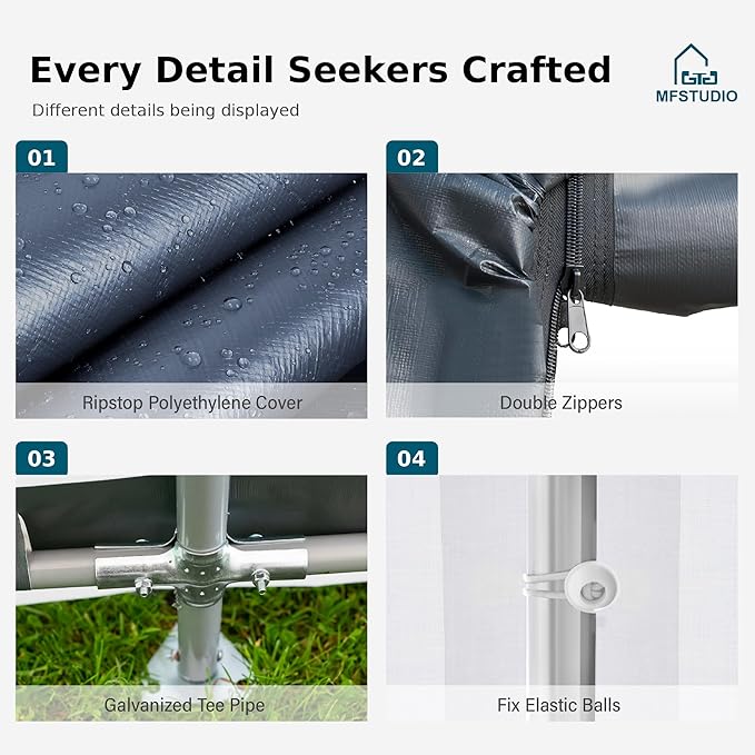 MFSTUDIO Outdoor Storage Sheds 8x12 ft, Portable Carport Shelter Garages Heavy Duty Canopy with Rolled up Zipper Doors,Outside Utility Shed Garage Tent for Motorcycle, Bicycles,Lawn mowers and Tools