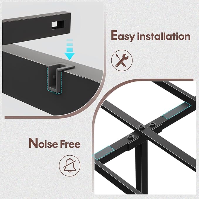 King Size Bed Frame with Upholstered Storage Headboard, King Bed Frame with Smart LED Lights, Camas King Bed with Charging Station,Noise-Free, Metal Support, No Box Spring Needed, Gray