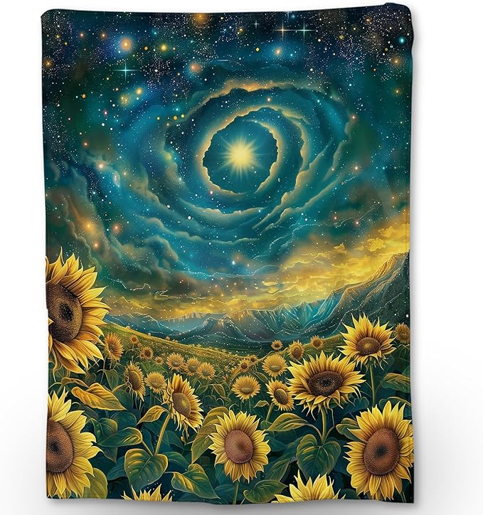 Sunflower Starry Sky Blanket - Ultra Soft, Fluffy, Lightweight Flannel Throw Blankets for Couch, Bed, Travel, Outdoor - Cozy, Fuzzy Home Decor, for Adults Kids Women Girls 50×40 in