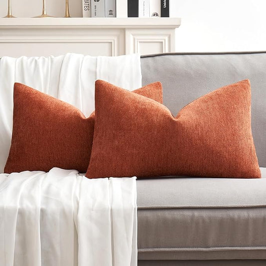 MIULEE Pack of 2 Rust Decorative Fall Pillow Covers 12x20 Inch Soft Chenille Couch Throw Pillows Farmhouse Cushion Covers for Home Decor Sofa Bedroom Living Room