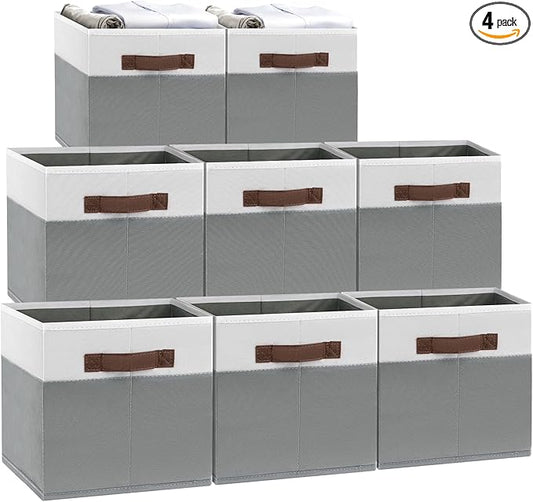 JTIEO 8 Pack Collapsible Storage Baskets 15"x11" for Shelves, Fabric Bins with Sturdy Handles, Decorative Closet Storage Baskets for Organizing Clothes, Toys, Nursery, Living Room