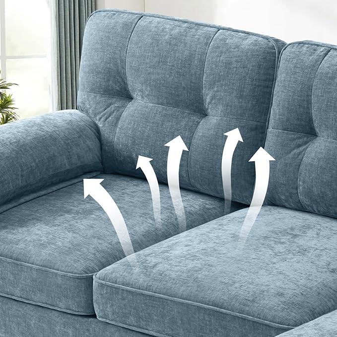 EASELAND 82" L-Shape Sofa with Reversible Chaise Lounge, Convertible Sectional Sofa Couch, Chenille Modern Sofa Couch for Living Room, Apartment and Office, Removable Cover,Blue