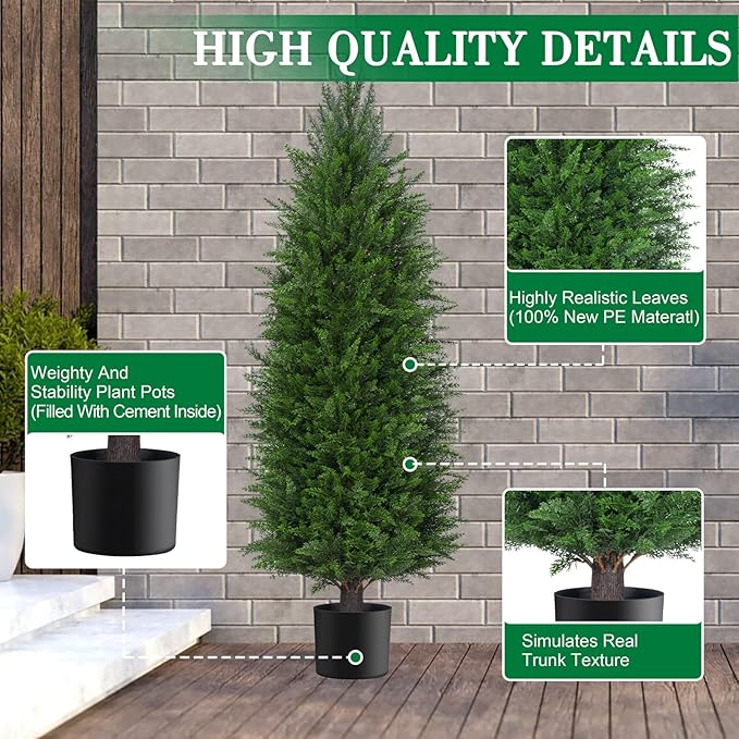 3FT Artificial Topiary Cedar Plants Outdoor, Faux Pine Trees UV Resistant and Potted, 36 Inch Tall Fake Shrubs Evergreen for Front Porch Decor Set of 2