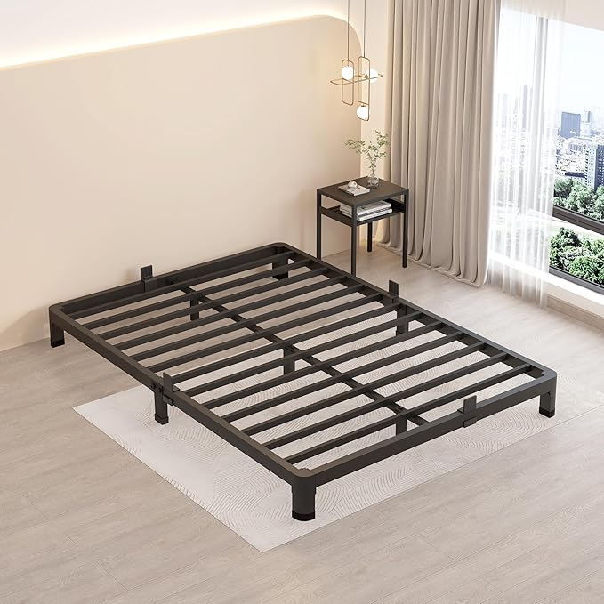 MAF 4 Inch Full Size Metal Platform Bed Frame with Round Corner Legs, 3000 LBS Heavy Duty Steel Slats Support, Noise Free, No Box Spring Needed, Easy Assembly