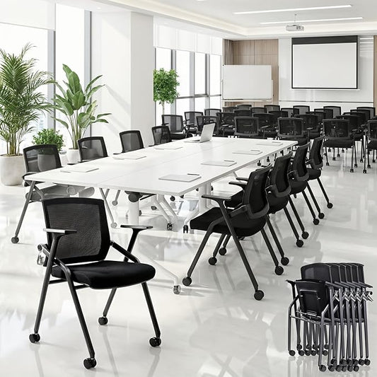 20 Pack Stackable Conference Room Chairs with Paddle Folding Office Chair Foldable Desk Chair Mesh Back and Arms for Conference Meeting Guest Reception Home Office Training Room Chair Black