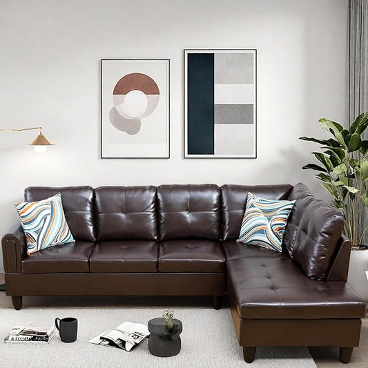 L Shaped Couch, Modular Sectional Sofa with Chaise, Modern Modular Sofas Furniture Sofa Couches for Living Room/Apartment/Office/Bedroom, Brown