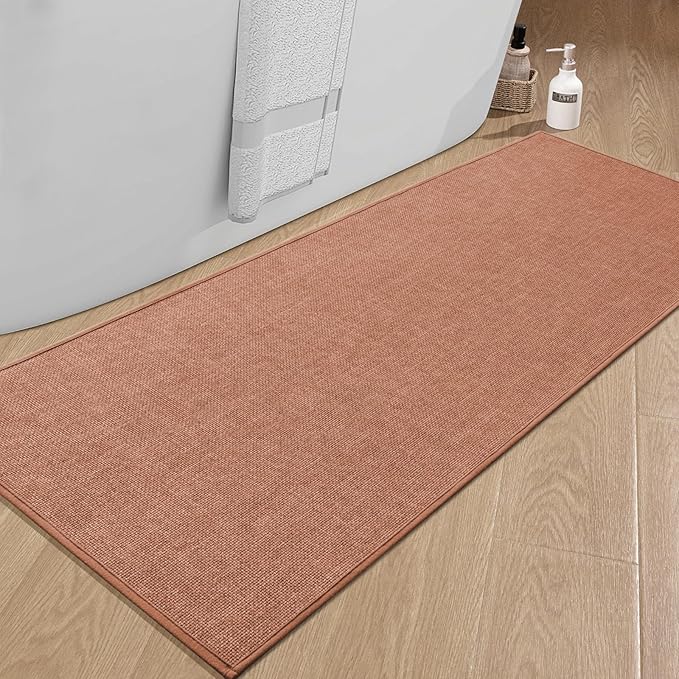 chakme Bathroom Rugs Mat 59x24, Ultra Thin Non Slip Bath Mat Large Quick Dry Absorbent Bath Mat for Bathroom, (Dark Pink, 59"x24")