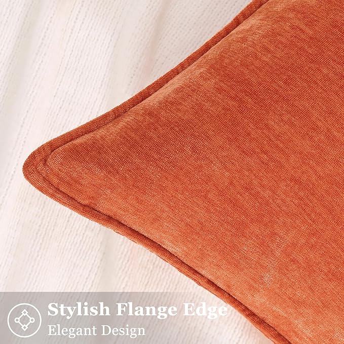 decorUhome Fall Couch Throw Pillow Covers 26x26 Set of 2, Decorative Soft Euro Neutral Chenille Pillow Covers with Elegant Design for Sofa Bed Living Room Home Decor, Rust
