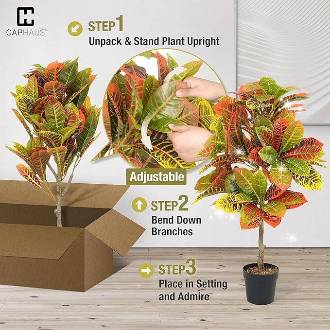 CAPHAUS 30 Inch Artificial Croton Tree Potted Plant - UV Resistant Faux Topiary Plant, Low Maintenance Realistic Indoor Outdoor Decor for Home, Office, Front Porch, Patio