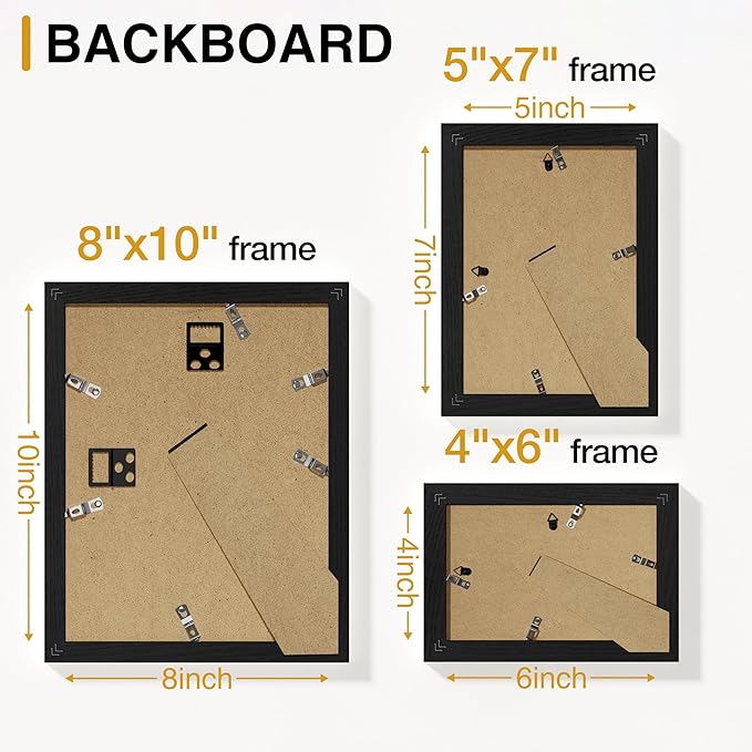 Vittanly Picture Frames Collage Wall Decor for Mounting or Tabletop Display, Gallery Wall Frame Set for Family, Multi Sizes Including 4pcs 8x10, 4pcs 5x7, 4pcs 4x6, Black