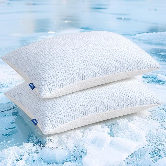 puredown® Queen Size Pillows Set of 2, Shredded Memory Foam Pillows, Cooling Queen Pillow 2 Pack, Adjustable Firm Bed Pillow for Sleeping, Side, Back and Stomach Sleepers