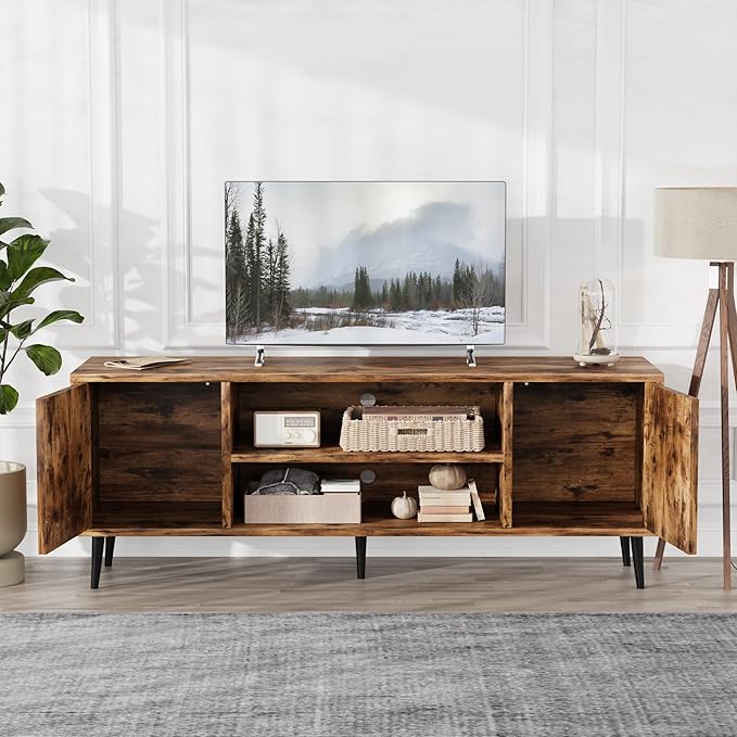 Flamaker TV Stand, 58 Inch Entertainment Center with 2 Doors and 2 Storage Cabinets for TV up to 65 inch, TV Console Table for Living Room, Bedroom, Office (Vintage Brown)