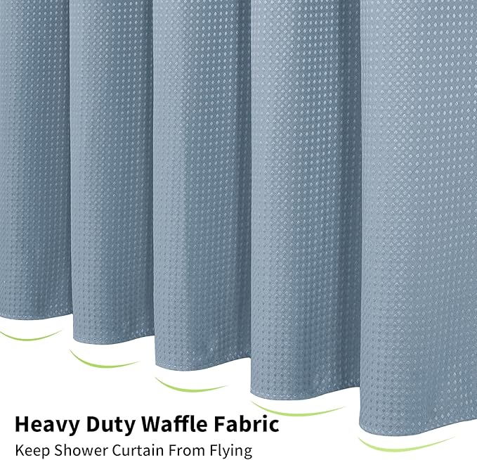 Colorful Star Small Stall Waffle Weave Shower Curtains, 256GSM Heavy Duty Shower Curtain with Snap in Fabric Liner, Hotel Style No Hook Waterproof Bathroom Curtain Set, 36 x 75 Inch, Fog Blue