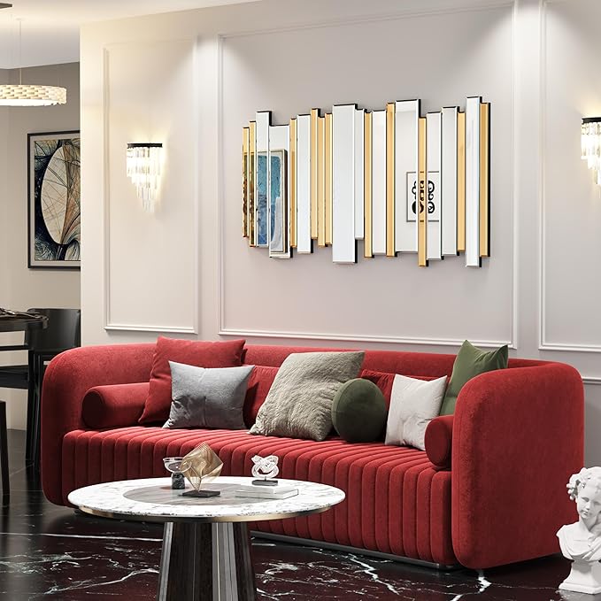 27×55inch Gold Mirrors for Wall Beveled Rectangle Accent Mirrors for Wall Contemporary Decor Livinig Room Decorative Mirrors for Decor