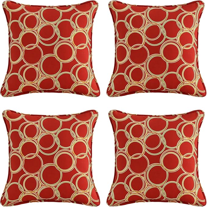 Outdoor Decorative Pillows Pack of 4, 16" x 16" Outdoor Pillow Set for Couch Bed Throw Patio Sofa, Circle Red