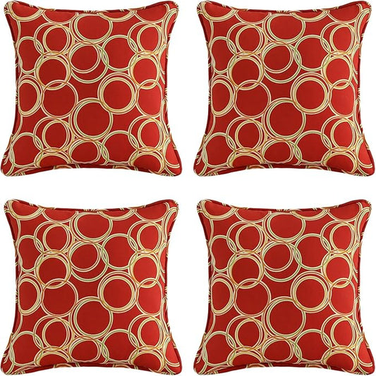 Outdoor Decorative Pillows Pack of 4, 18" x 18" Outdoor Pillow Set for Couch Bed Throw Patio Sofa, Circle Red